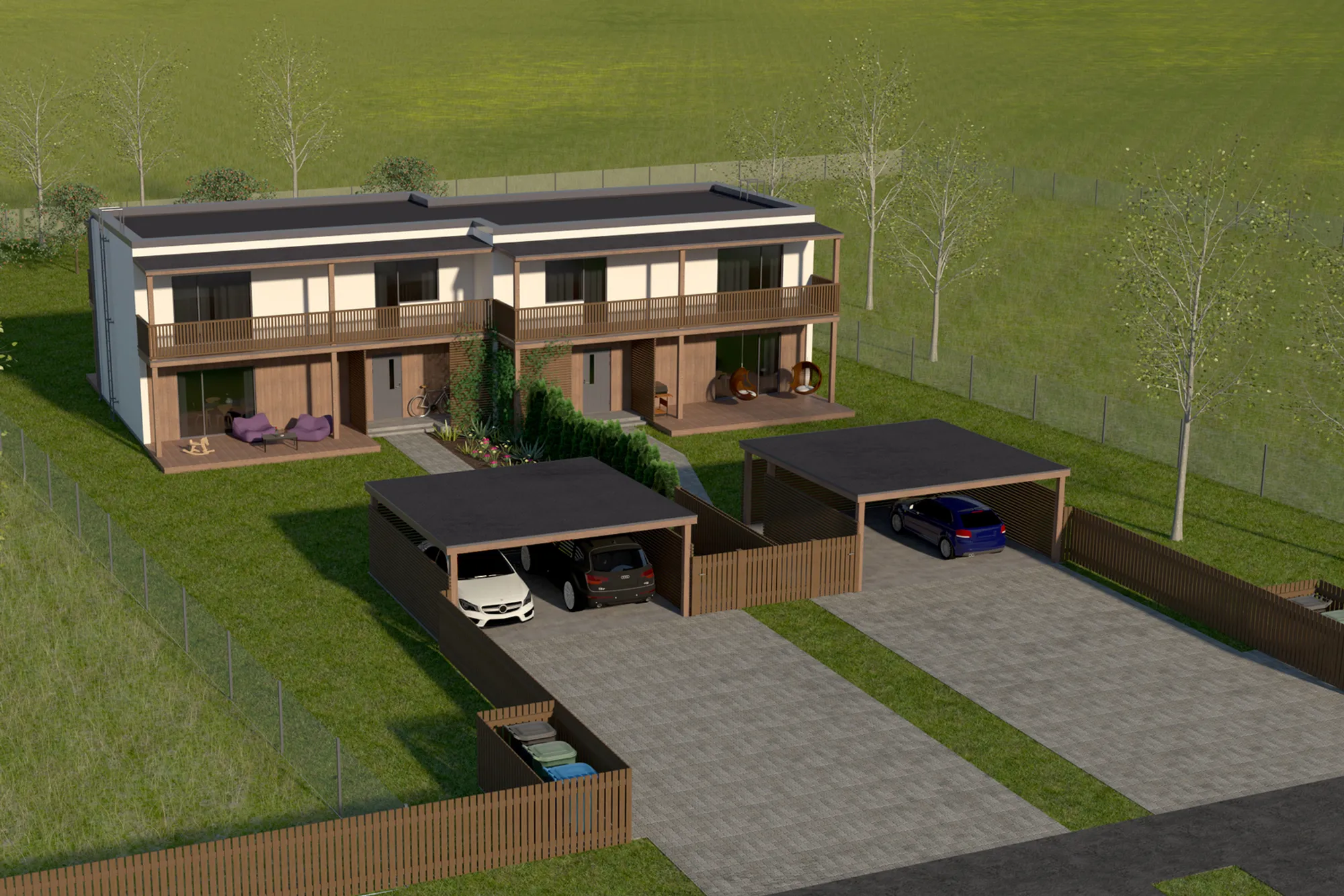 Kahekorruselise paariselamu projekt Harjumaal 3D visualiseering tänavalt